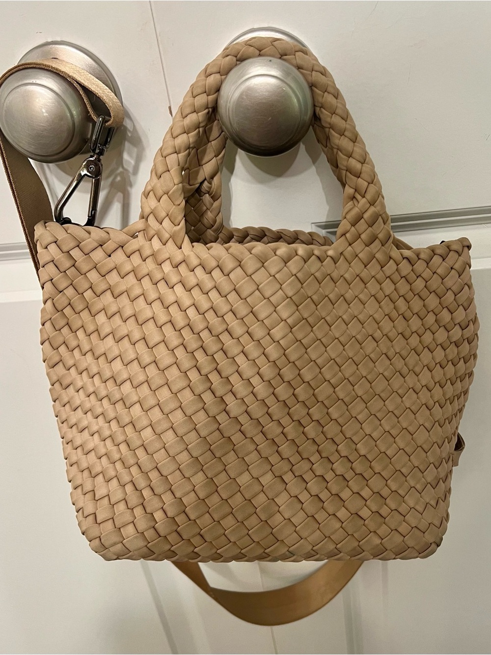 Naghedi St. Barths Mini Tote Beige Woven Neoprene Crossbody Bag